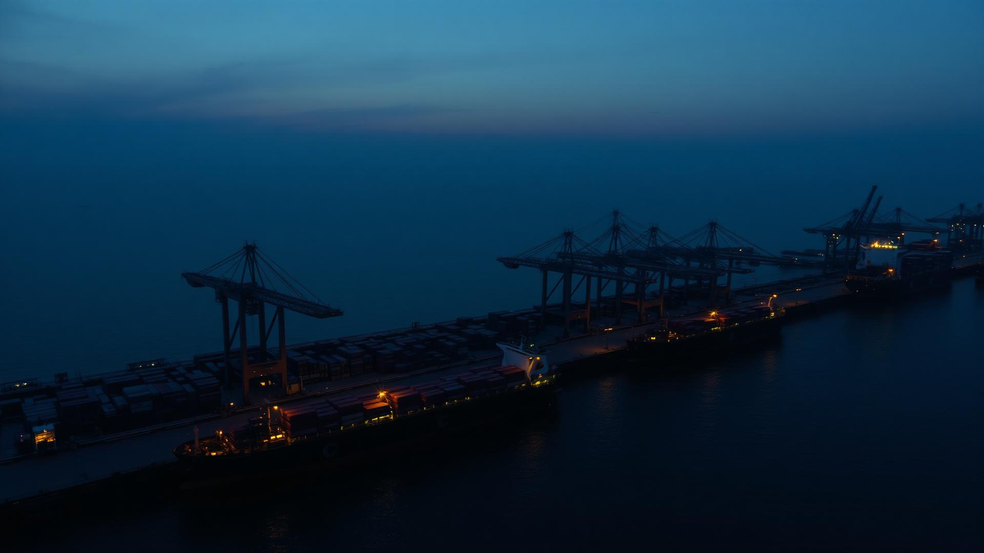 Container port at dusk